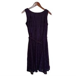 NWT Womens Danny and Nicole Plum Sleeveless Dress Lace Overlay Size 10 Bow Belt